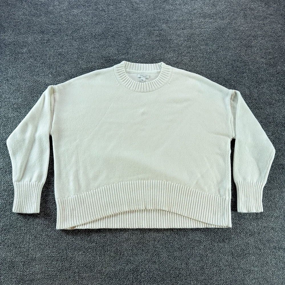 Daily Ritual Womens Cream Cotton Shaker Stitch Oversized Crewneck Sweater Knit M